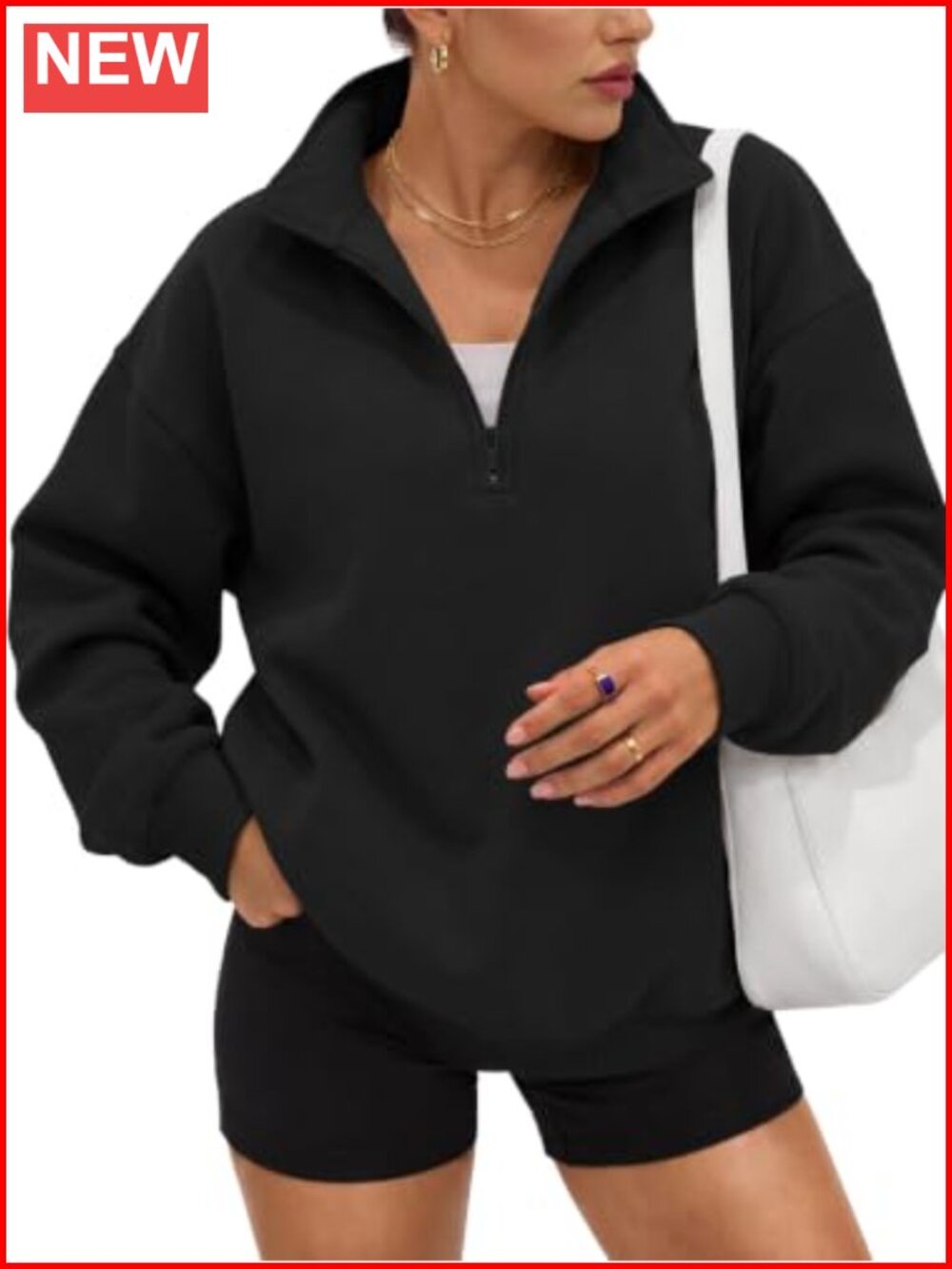Oversized Half Zip Fleece Sweatshirt Cotton Blend Mock Neck Pullover